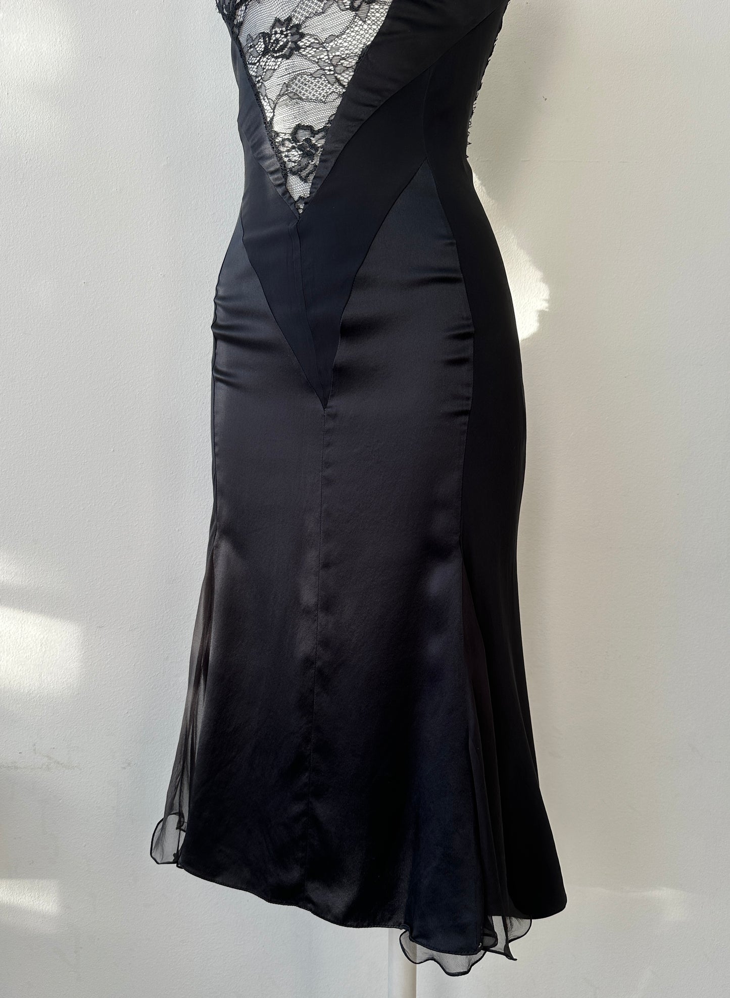 Dolce & Gabbana 90's Black Lace and Silk Décolleté Dress in size XS/S.