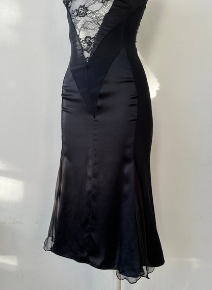 Dolce & Gabbana 90's Black Lace and Silk Décolleté Dress in size XS/S.