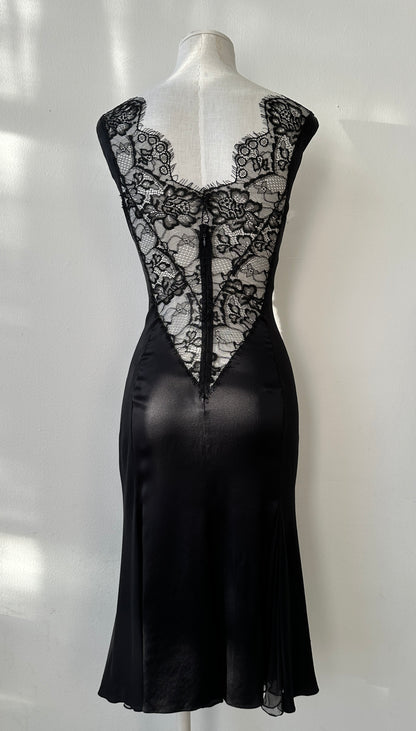 Dolce & Gabbana 90's Black Lace and Silk Décolleté Dress in size XS/S.