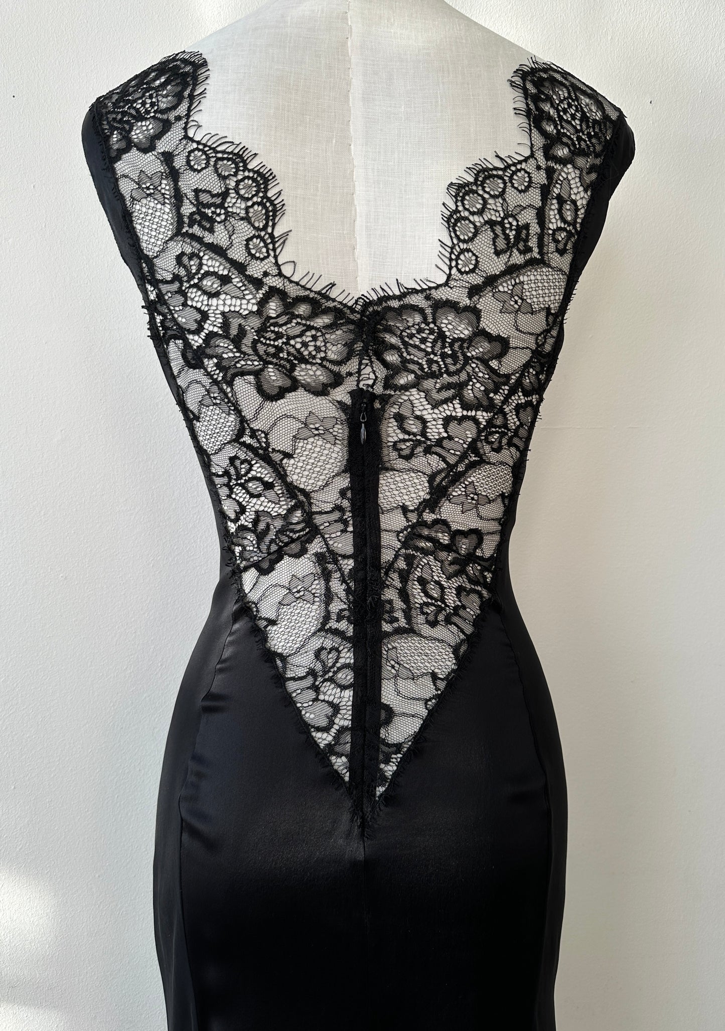 Dolce & Gabbana 90's Black Lace and Silk Décolleté Dress in size XS/S.