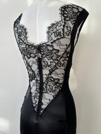 Dolce & Gabbana 90's Black Lace and Silk Décolleté Dress in size XS/S.