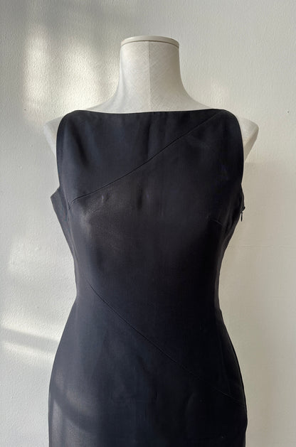 Gucci by Tom Ford S/S 1998 Black Panelled Sheath Satin Pencil Dress in size S.