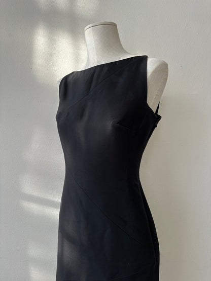 Gucci by Tom Ford S/S 1998 Black Panelled Sheath Satin Pencil Dress in size S.