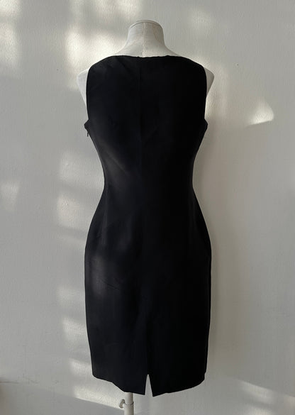 Gucci by Tom Ford S/S 1998 Black Panelled Sheath Satin Pencil Dress in size S.