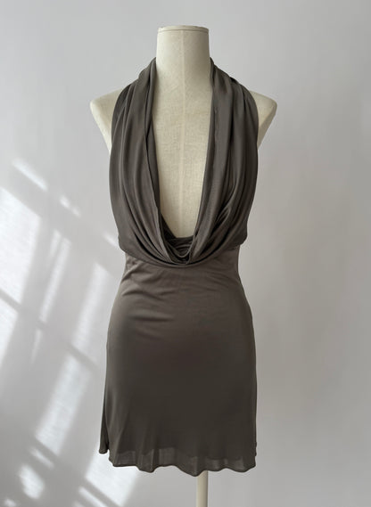Versace 2000s Plunging Silver Open Back Chain Dress (S)