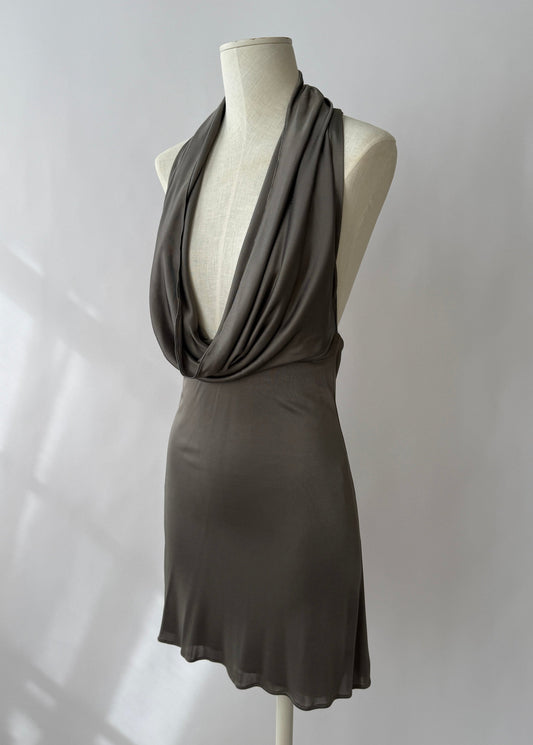 Versace 2000s Plunging Silver Open Back Chain Dress (S)