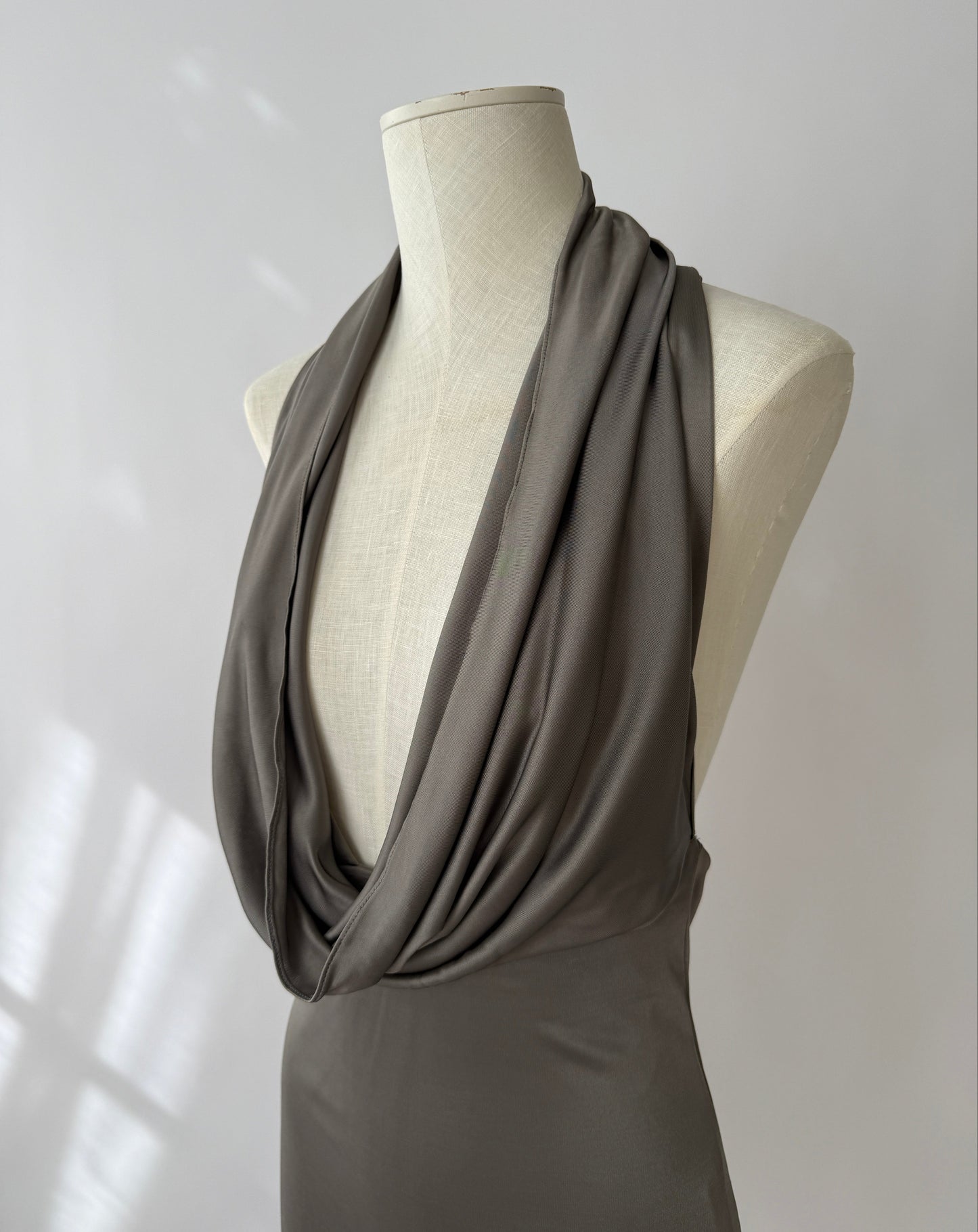 Versace 2000s Plunging Silver Open Back Chain Dress (S)