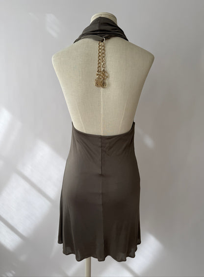 Versace 2000s Plunging Silver Open Back Chain Dress (S)