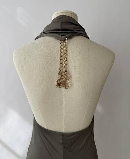 Versace 2000s Plunging Silver Open Back Chain Dress (S)