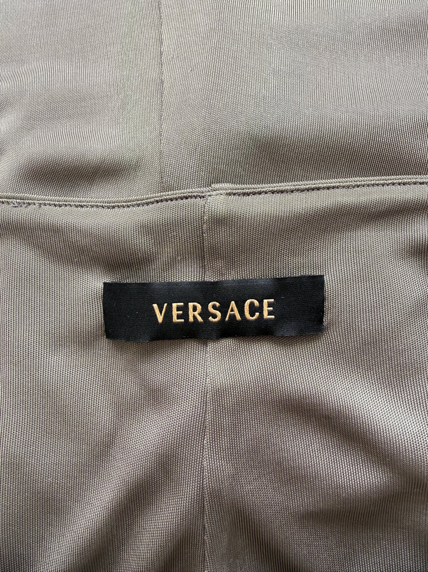 Versace 2000s Plunging Silver Open Back Chain Dress (S)