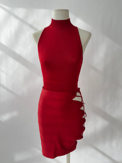 Azzedine Alaia 1986 Lace-up Skirt, Top & Body Set (XS)