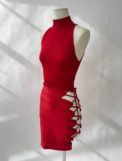 Azzedine Alaia 1986 Lace-up Skirt, Top & Body Set (XS)