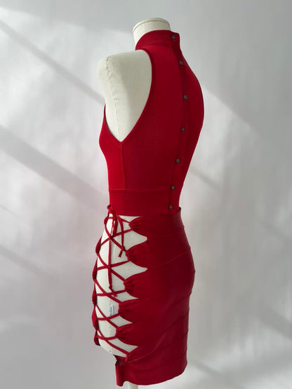 Azzedine Alaia 1986 Lace-up Skirt, Top & Body Set (XS)