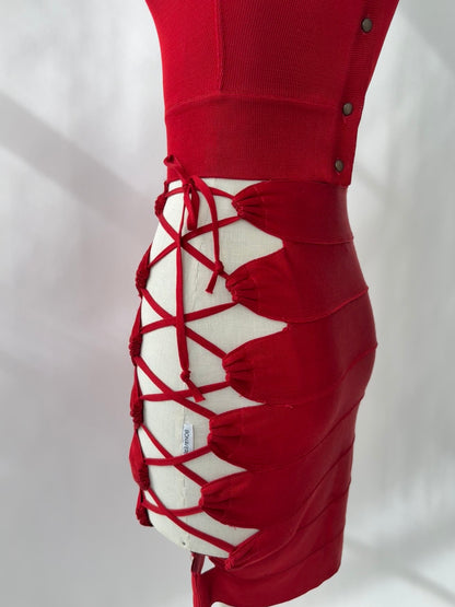 Azzedine Alaia 1986 Lace-up Skirt, Top & Body Set (XS)