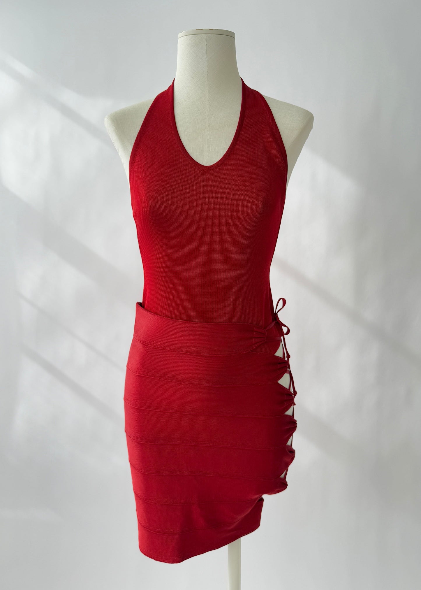 Azzedine Alaia 1986 Lace-up Skirt, Top & Body Set (XS)