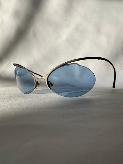 Chanel by Karl Lagerfeld S/S 2000 Futuristic Rimless Blue Sunglasses.