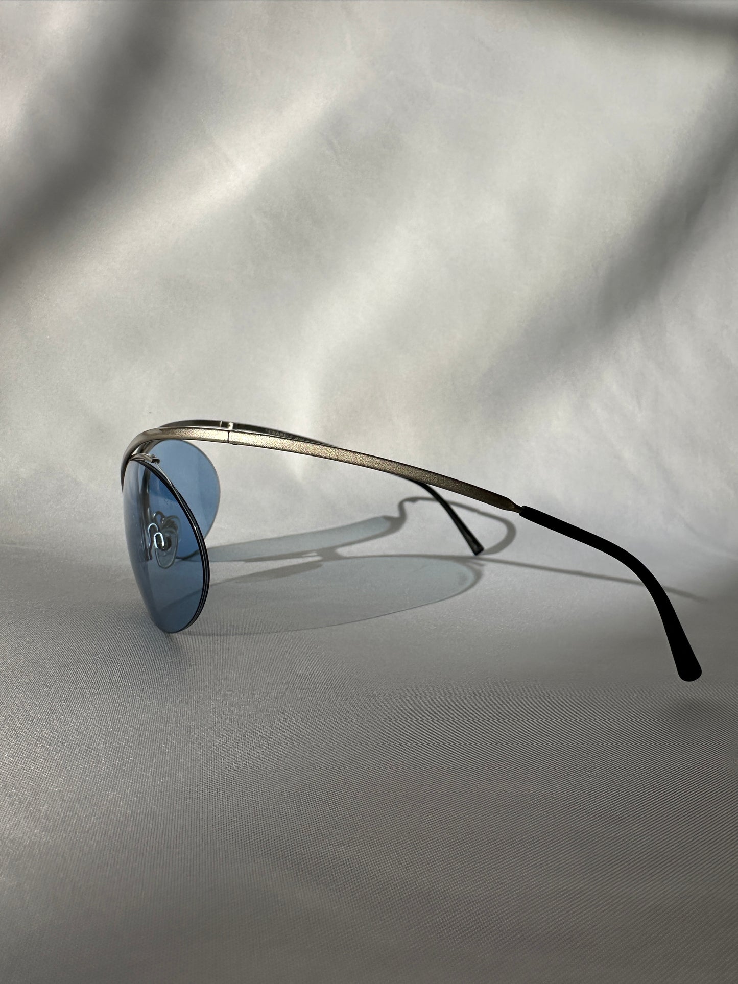 Chanel by Karl Lagerfeld S/S 2000 Futuristic Rimless Blue Sunglasses.