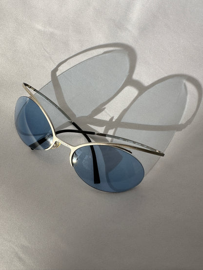 Chanel by Karl Lagerfeld S/S 2000 Futuristic Rimless Blue Sunglasses.