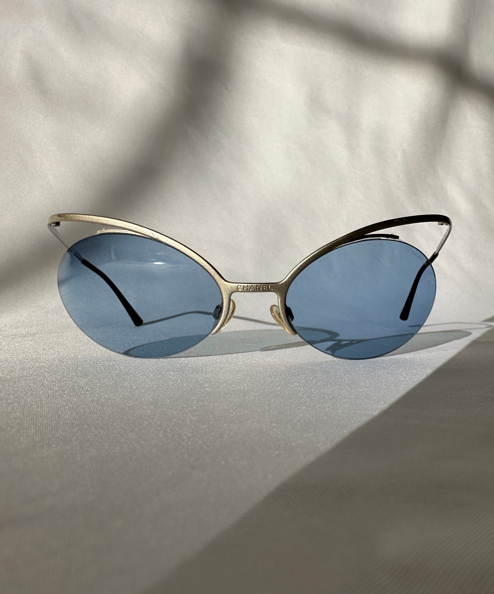 Chanel by Karl Lagerfeld S/S 2000 Futuristic Rimless Blue Sunglasses.