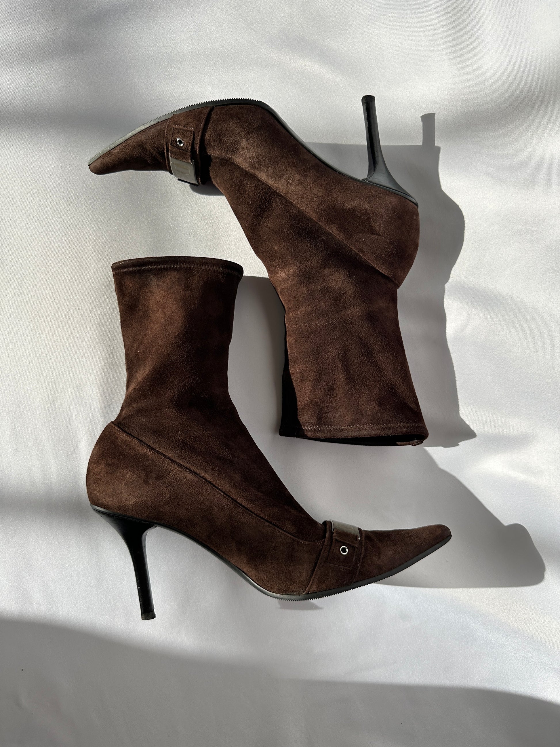 Christian Dior by Galliano 00's Chocolate Brown Suede Leather Pointy Boots.