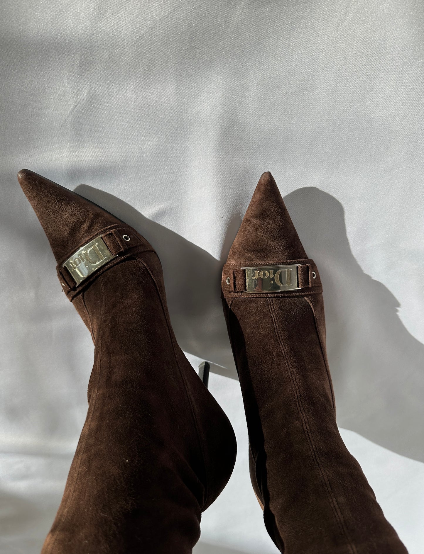 Christian Dior by Galliano 00's Chocolate Brown Suede Leather Pointy Boots.