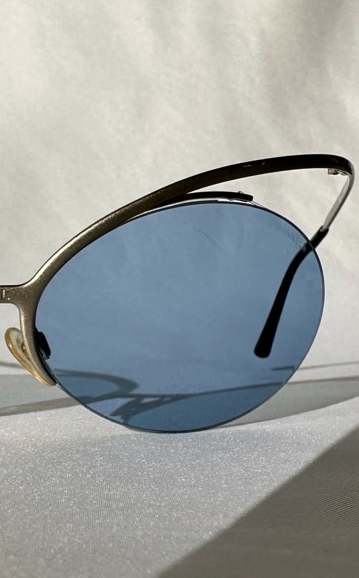 Chanel by Karl Lagerfeld S/S 2000 Futuristic Rimless Blue Sunglasses.