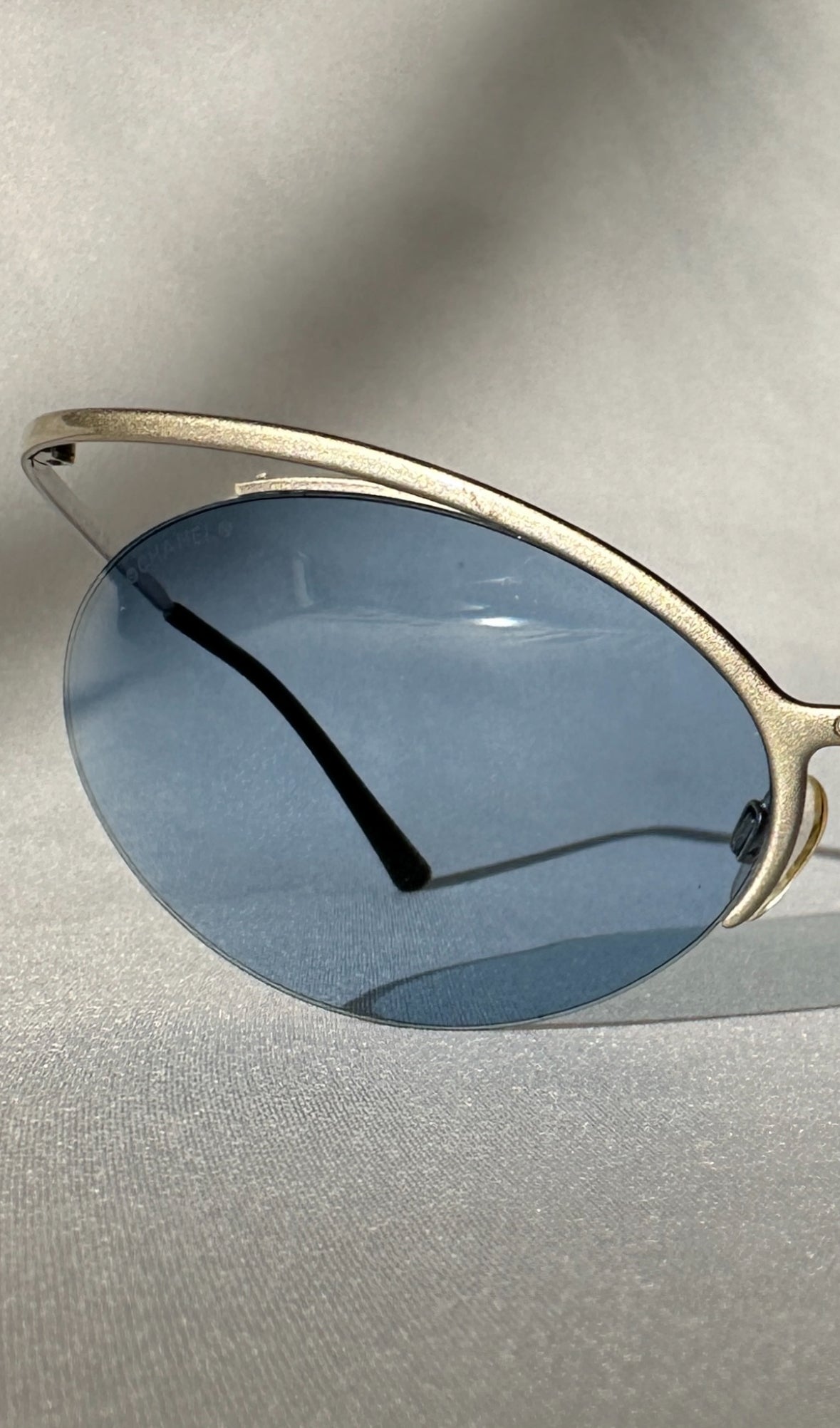 Chanel by Karl Lagerfeld S/S 2000 Futuristic Rimless Blue Sunglasses.