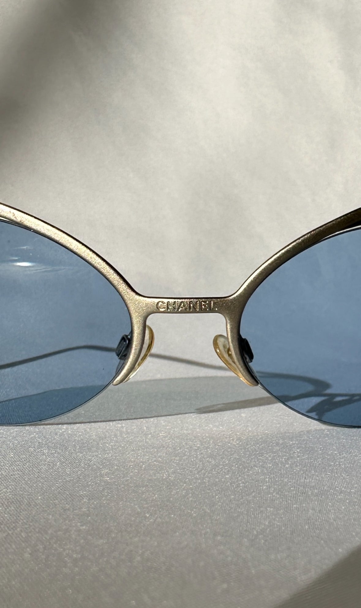 Chanel by Karl Lagerfeld S/S 2000 Futuristic Rimless Blue Sunglasses.