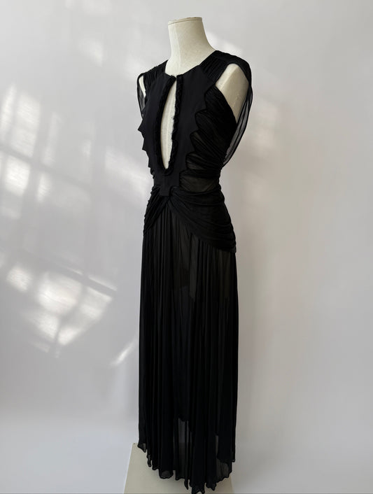 Yves Saint Laurent 2003 Vintage Runway Draped Black Gown (S)