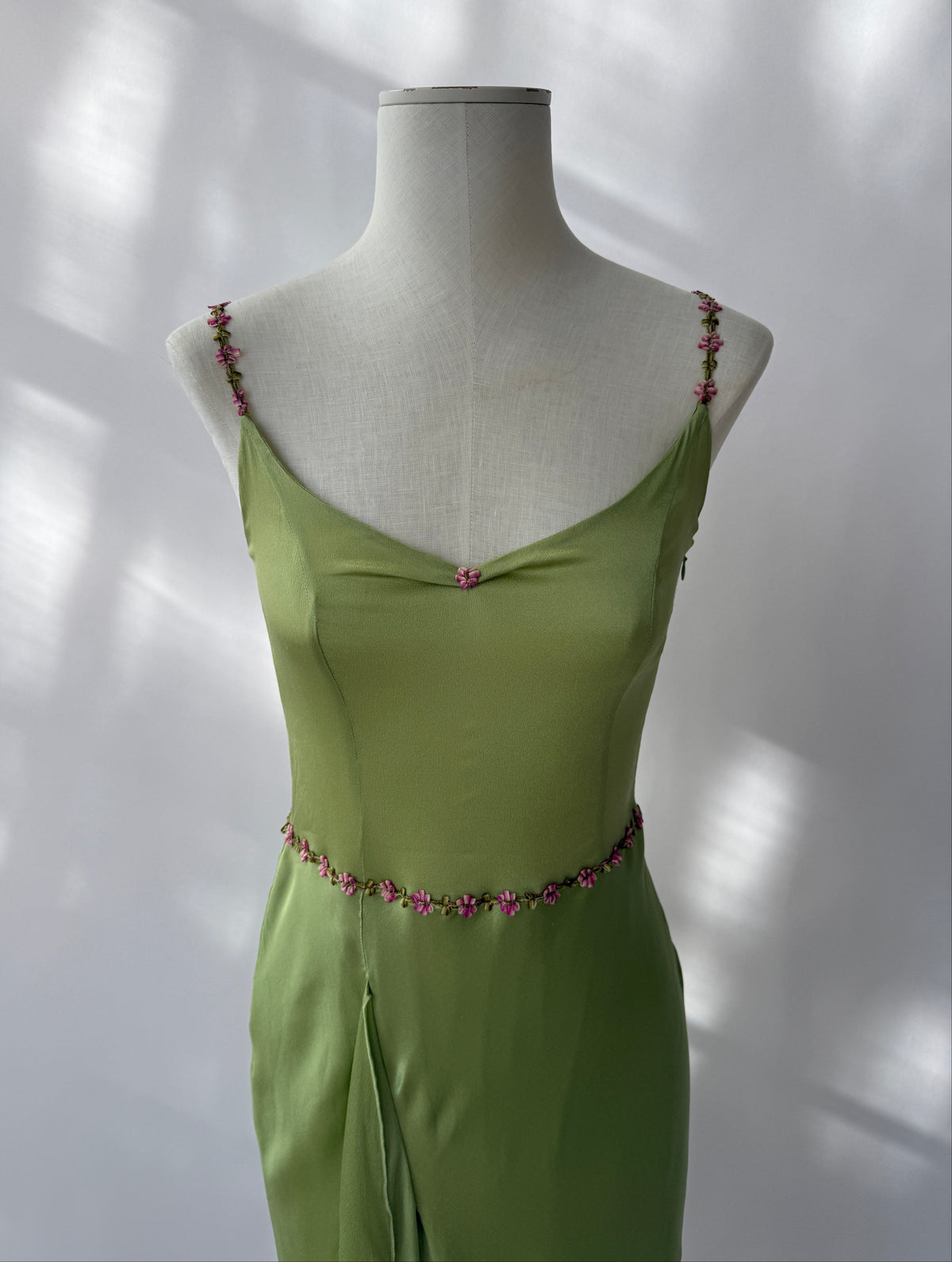 Blumarine Blugirl 2000s Vintage Green Floral Satin Slit Dress (S)