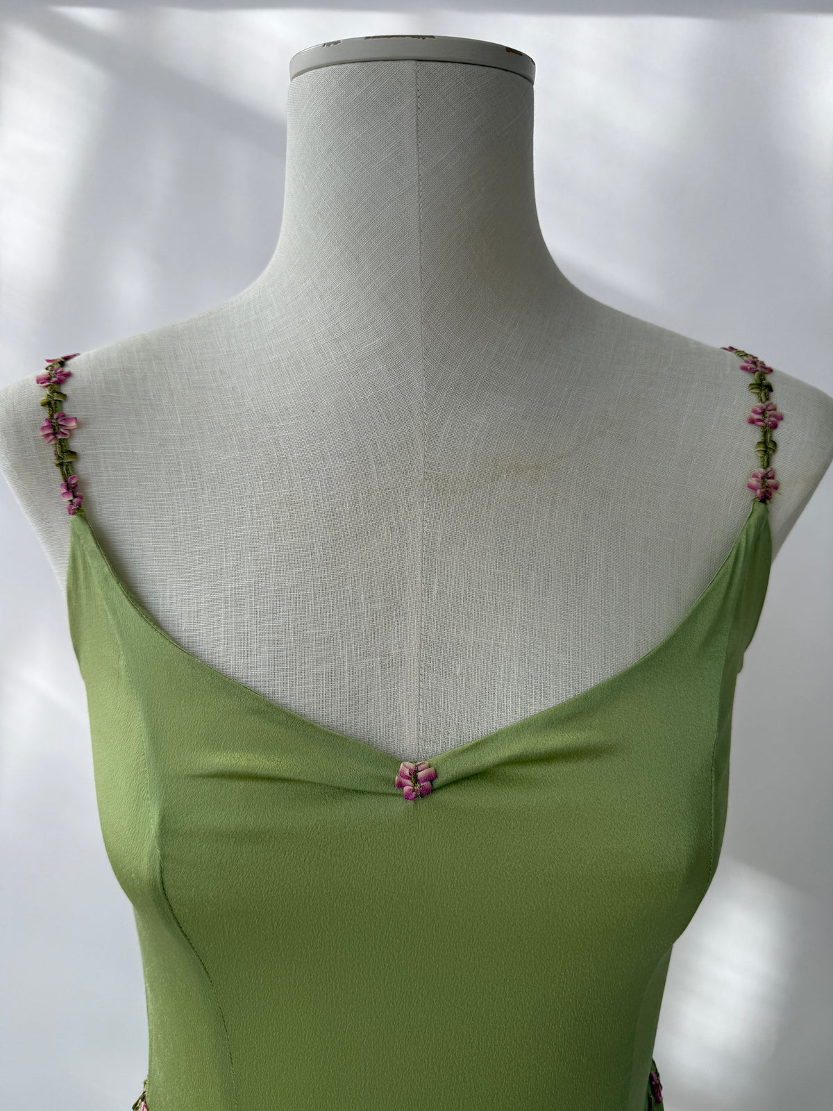 Blumarine Blugirl 2000s Vintage Green Floral Satin Slit Dress (S)