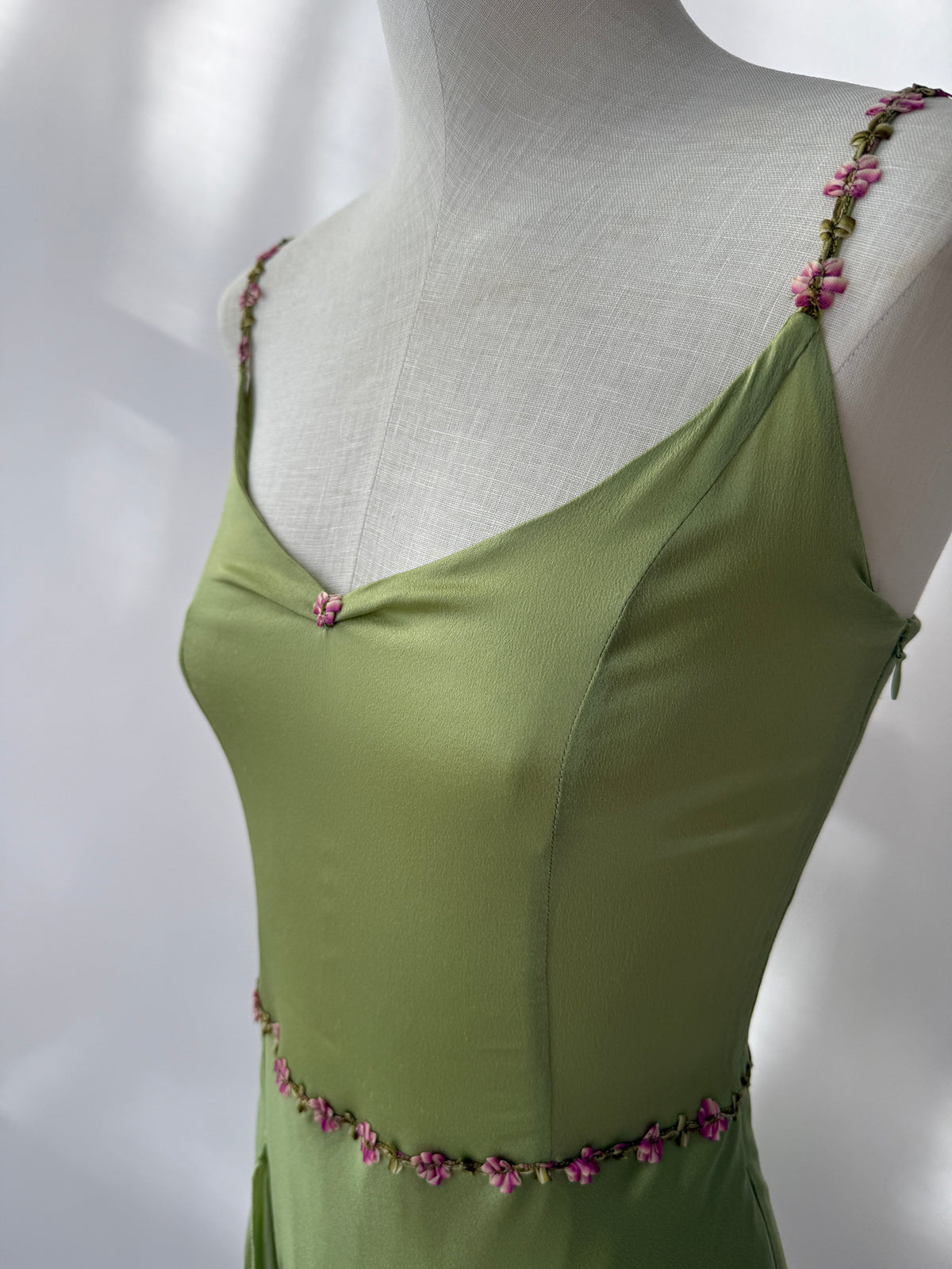 Blumarine Blugirl 2000s Vintage Green Floral Satin Slit Dress (S)