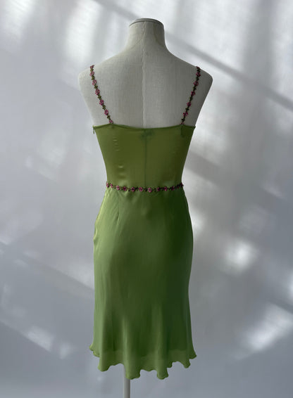 Blumarine Blugirl 2000s Vintage Green Floral Satin Slit Dress (S)