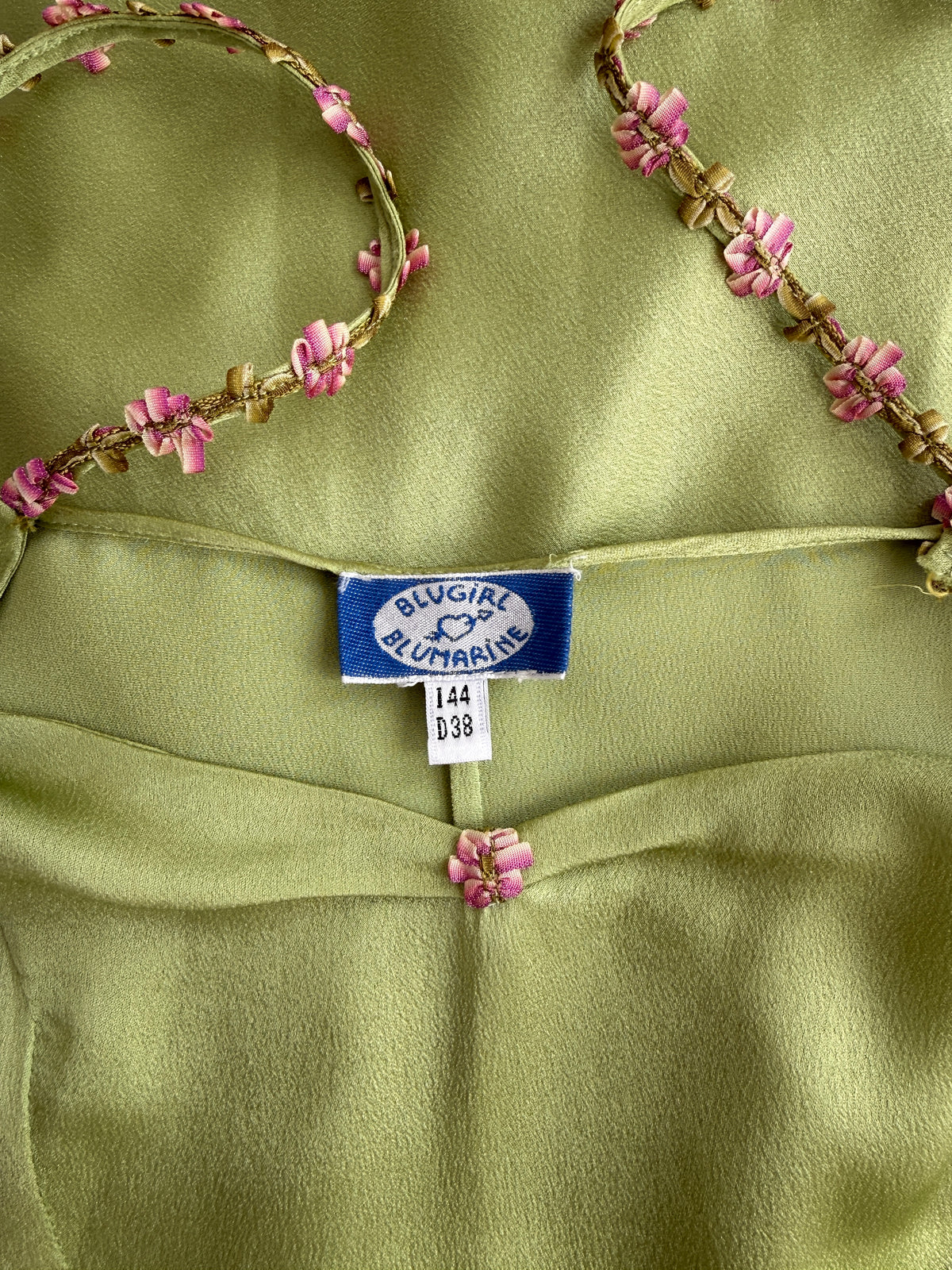 Blumarine Blugirl 2000s Vintage Green Floral Satin Slit Dress (S)
