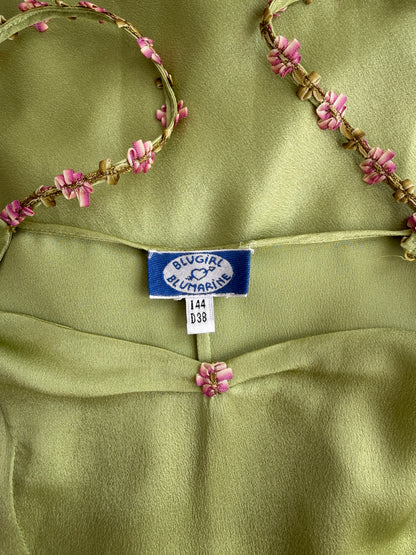 Blumarine Blugirl 2000s Vintage Green Floral Satin Slit Dress (S)