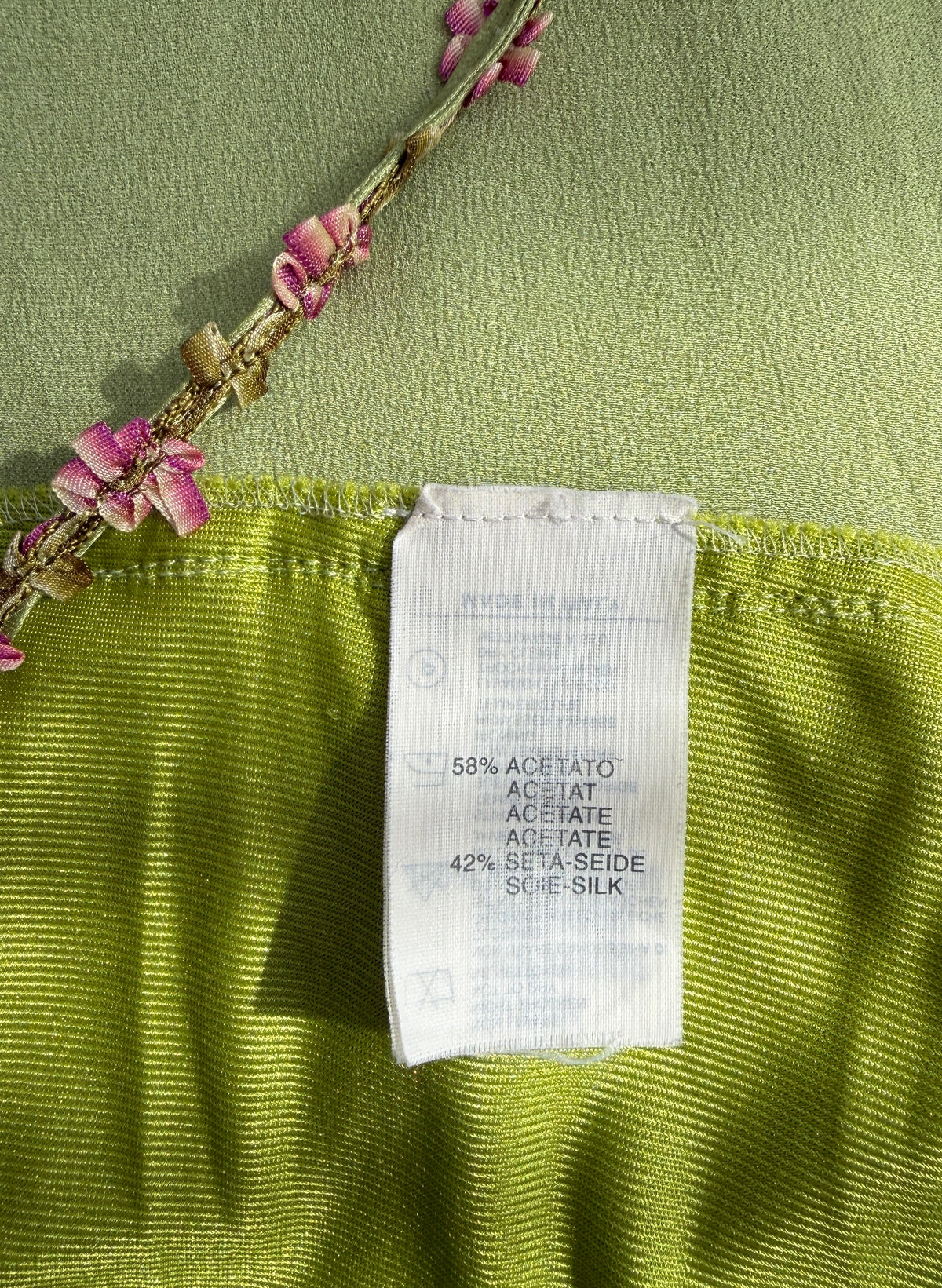 Blumarine Blugirl 2000s Vintage Green Floral Satin Slit Dress (S)