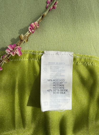 Blumarine Blugirl 2000s Vintage Green Floral Satin Slit Dress (S)