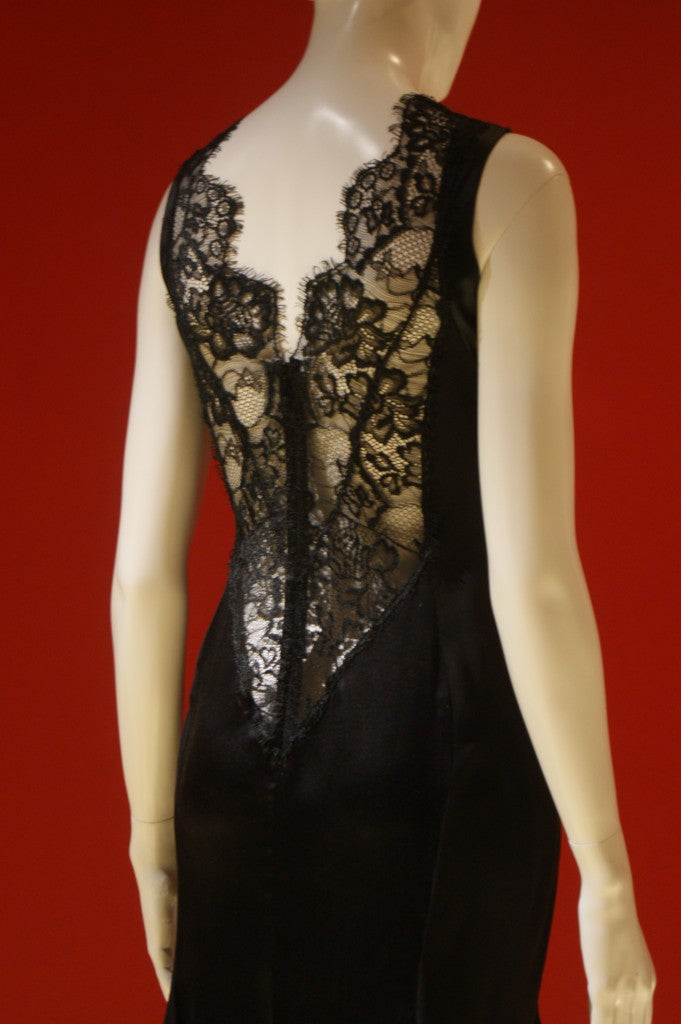 Dolce & Gabbana 90's Black Lace and Silk Décolleté Dress in size XS/S.