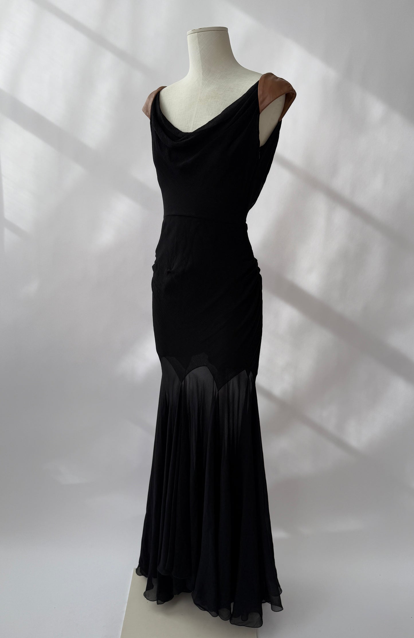 Versace F/W 2001 Vintage Runway Black Silk and Leather Open Back Dress (S)