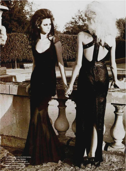 Versace F/W 2001 Vintage Runway Black Silk and Leather Open Back Dress (S)