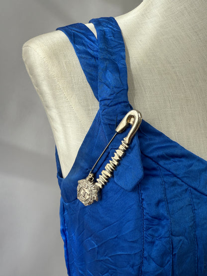Versace S/S 1994 Runway Vintage Safety Pin Blue Silk Dress (XS)