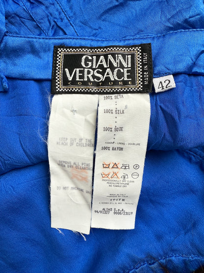 Versace S/S 1994 Runway Vintage Safety Pin Blue Silk Dress (XS)