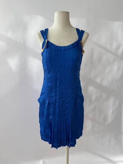 Versace S/S 1994 Runway Vintage Safety Pin Blue Silk Dress (XS)