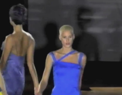 Versace S/S 1994 Runway Vintage Safety Pin Blue Silk Dress (XS)